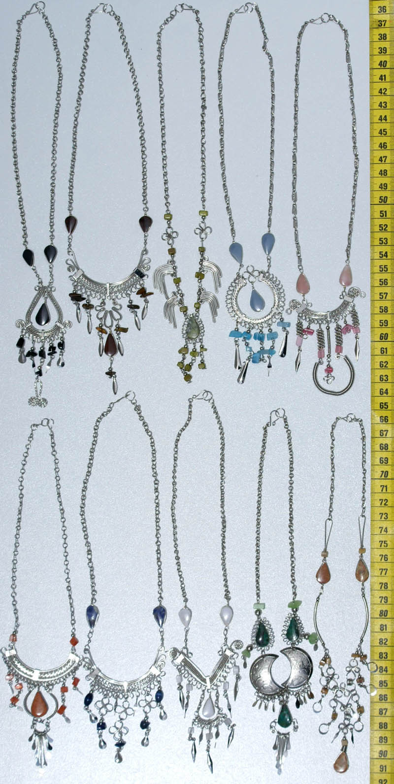 LOT 10 ALPACA SILVER NECKLACES WITH PIEDRA STONES