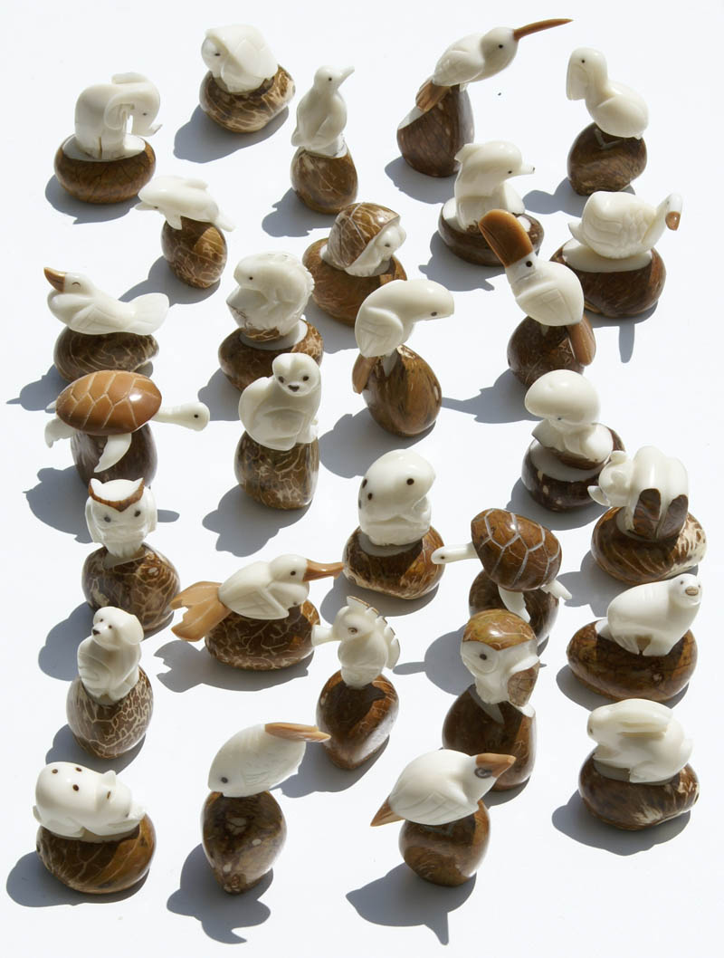 LOT OF 10 ANIMAL FIGURINES CARVING OF TAGUA NUT ECUADOR